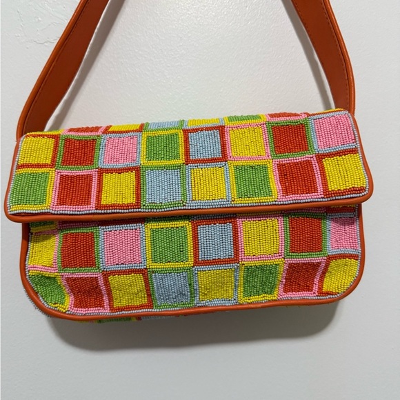 STAUD Staud Tommy “Multicoloured” Check Geometric-Print Beaded Bag - Picture 7 of 8
